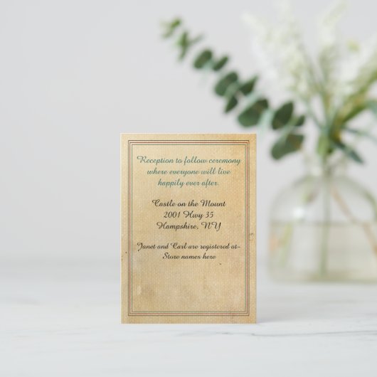 Mairy Tale Antique Look Hochzeitsinformationen Begleitkarte (Stehend Vorderseite)