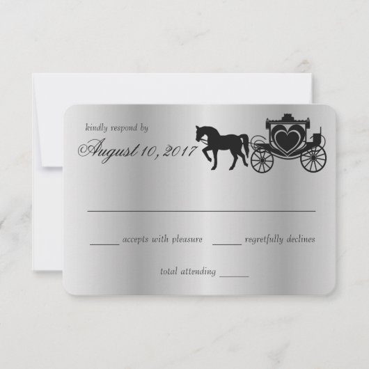 Mairy Tale Carriage Peacock Silver Response RSVP Karte (Vorderseite)