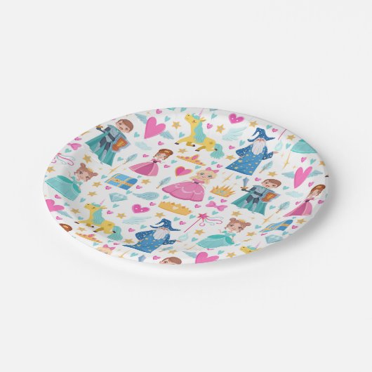 Mairy Tale Princess Ritter Einhorn Zaubermuster Pappteller (Schrägansicht)