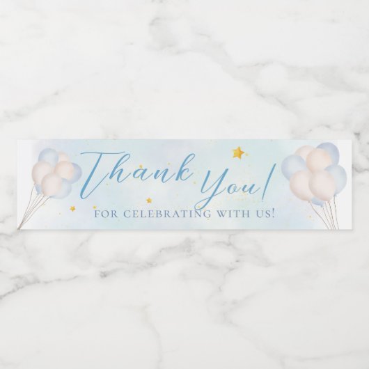 Mairytale baby Pony Blue Ballons Stars danke Wasserflaschenetikett (Einzelnes Label)