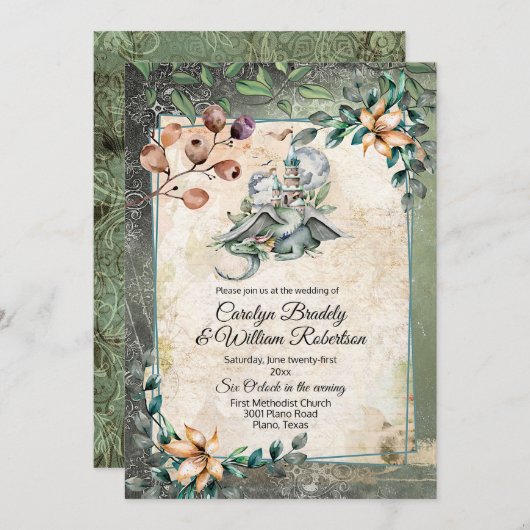 Mairytale Dragon Wedding Einladung (Vorne/Hinten)