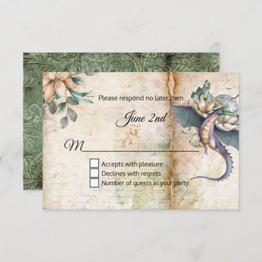 Mairytale Dragon Wedding RSVP Karte (Vorne/Hinten)