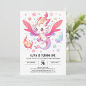 Mairytale Fiery Dragon 1. Geburtstag Einladung (Stehend Vorderseite)