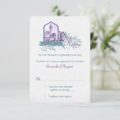 Mairytale Lila Aquamarines Schloss Hochzeit RSVP Karte (Stehend Vorderseite)