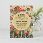 Mairytale Mushrooms 3. Geburtstag Party Einladung (Stehend Vorderseite)