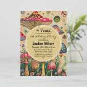 Mairytale Mushrooms 4. Geburtstag Party Einladung (Stehend Vorderseite)