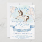 Mairytale Pony Stars Balloons Baby Shower Boy Einladung (Vorderseite)