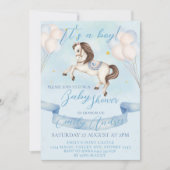 Mairytale Pony Stars Balloons Baby Shower Boy Einladung (Vorderseite)