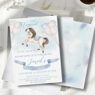 Mairytale Pony Stars Blue Balloons Geburtstagspart Einladung
