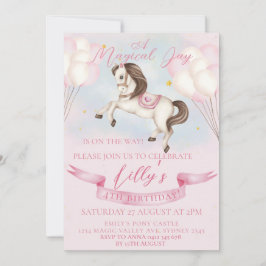 Mairytale Pony Stars Pink Balloons Geburtstagspart Einladung