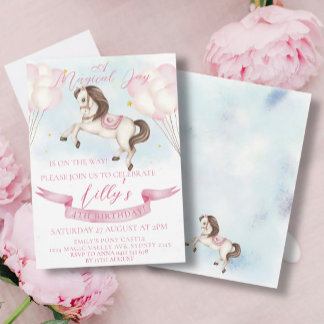 Mairytale Pony Stars Pink Balloons Geburtstagspart Einladung