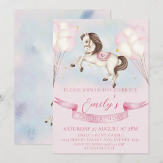 Mairytale Pony Stars Pinky Balloons Geburtstagspar Einladung