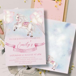 Mairytale Pony Stars Pinky Balloons Geburtstagspar Einladung