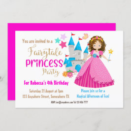 Mairytale Princess Brown Hair Geburtstagsparty Einladung