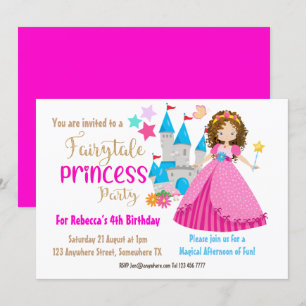Mairytale Princess Brown Hair Geburtstagsparty Einladung