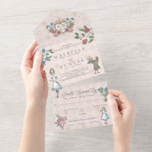 Mairytale Vintage Alice im Wunderland Storybook All In One Einladung