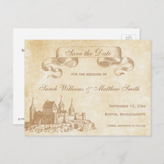 Mairytale Wedding Save the Date Postcard Ankündigungspostkarte (Vorne/Hinten)