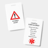 Mais-Allergie-Warnung Ausweis (Vorder- & Rückseite)