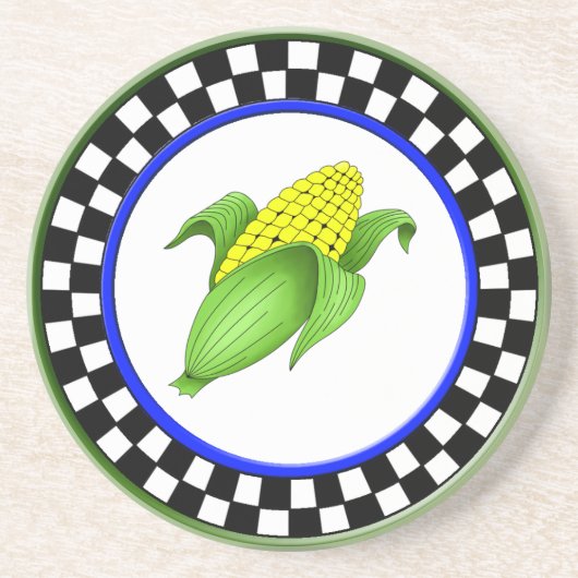 Mais an der Cob Round Sandstone Checkerboard Küste Getränkeuntersetzer (Vorne)