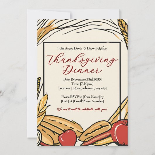 Mais, Äpfel und Weizenernte Erntedank Abendessen Einladung (Vorderseite)