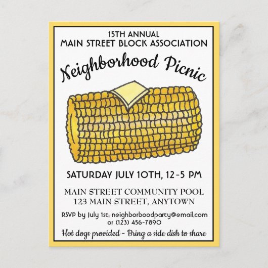 Mais auf dem Cob Wiedersehen Picnic Cookout Block- Einladungspostkarte (Vorderseite)