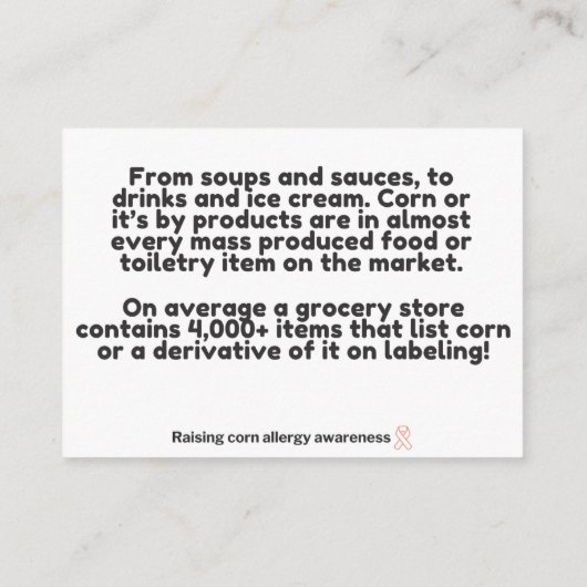 Mais ist in allem Allergiebewusstsein Begleitkarte (Rückseite)