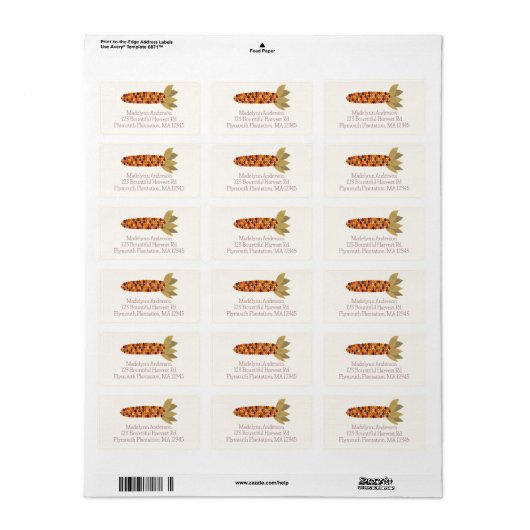 Mais oder Indischer Getreidefall Geachtete Rücksen Adressaufkleber (Vorne)