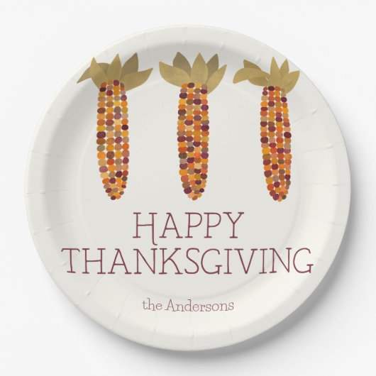 Mais oder indischer Mais Happy Thanksgiving Pappteller (Vorderseite)