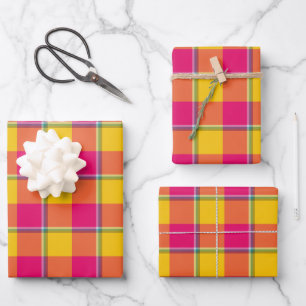 Mais und Razzmatazz Karo Gelb Pink Geschenkpapier Set