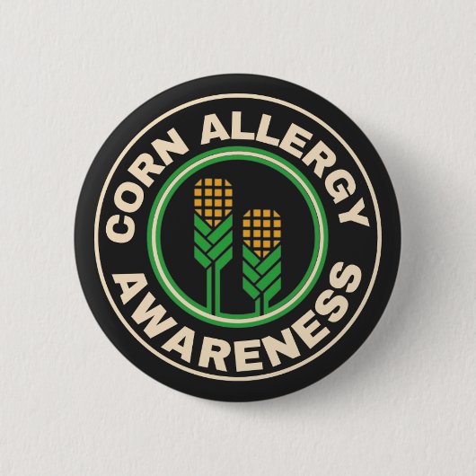 Maisallergie-Bewusstsein Schwarzes Logo Button (Vorderseite)
