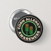 Maisallergie-Bewusstsein Schwarzes Logo Button (Vorne & Hinten)