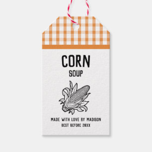Maiscremesuppe-Etikett mit Maiskolben und Karomust Geschenkanhänger