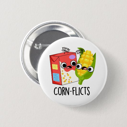 Maisflicts Funny Cornflake Corn Pun Button (Vorne & Hinten)