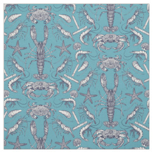 Maiskrebse, Damast, blau aquamarin Stoff
