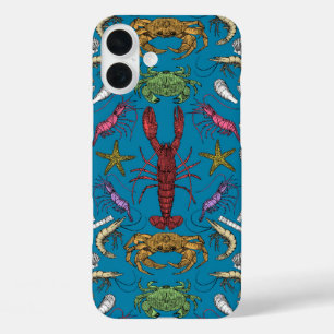 Maiskrustentiere und Damast Pop blau iPhone 16 Plus Hülle