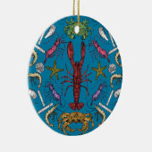 Maiskrustentiere und Damast Pop blau Keramik Ornament (Rechts)