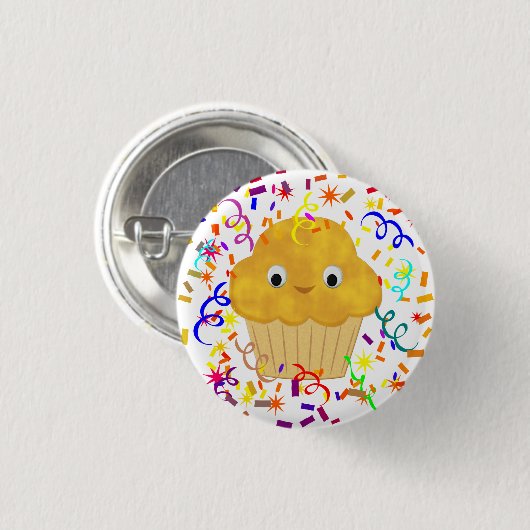 Maismuffin aus niedlichem Cartoon mit Confetti Button (Vorne & Hinten)
