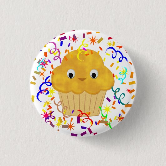 Maismuffin aus niedlichem Cartoon mit Confetti Button (Vorderseite)
