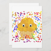 Maismuffin aus niedlichem Cartoon mit Confetti Einladung (Vorne/Hinten)