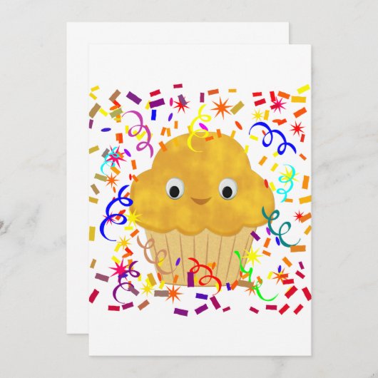 Maismuffin aus niedlichem Cartoon mit Confetti Einladung (Vorne/Hinten)