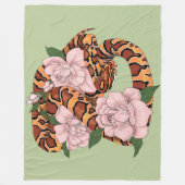 Maisschlange Rosa Blume grün Fleecedecke (Vorderseite)