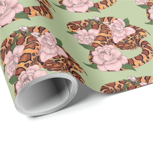 Maisschlange Rosa Blume grün Geschenkpapier (Rolleneckpunkt)