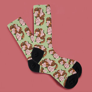 Maisschlange Rosa Blume grün Socken