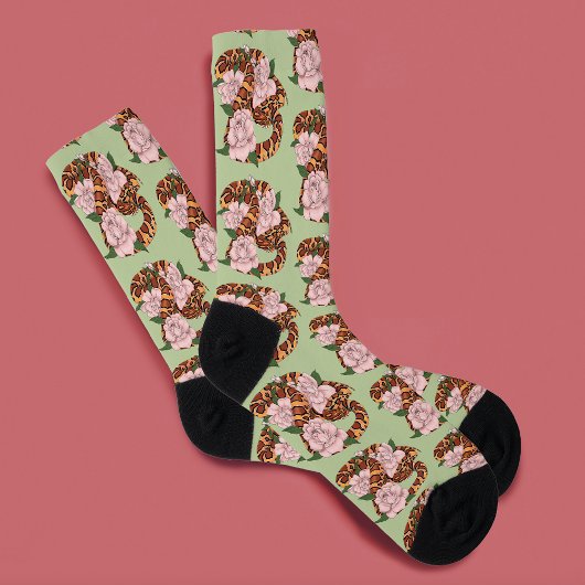 Maisschlange Rosa Blume grün Socken