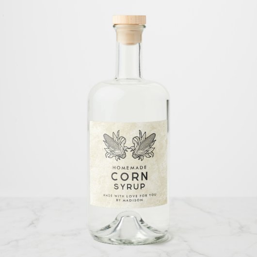Maissirup, hausgemacht, mit zwei Buchsen Alkoholflaschenetikett (Vorderseite)