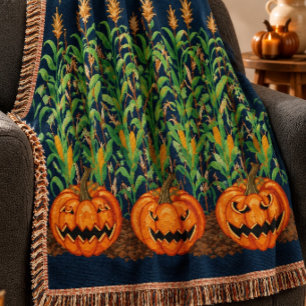 Maisstängel und Kürbisse Halloween Franse Decke