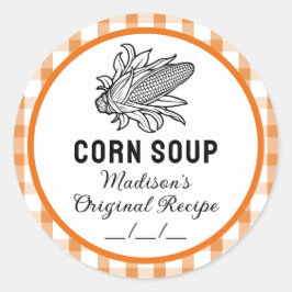 Maissuppe mit orangefarbenem kariertem Muster Runder Aufkleber