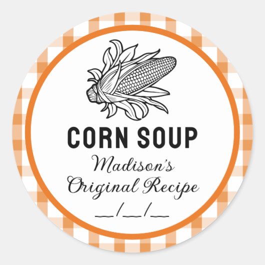 Maissuppe mit orangefarbenem kariertem Muster Runder Aufkleber (Vorderseite)