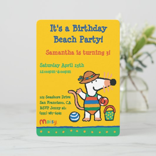 Maisy am Strand Geburtstag Einladung (Stehend Vorderseite)