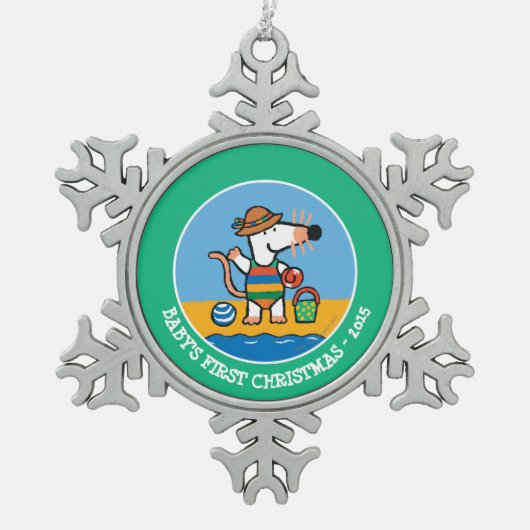 Maisy am Strand Schneeflocken Zinn-Ornament (Vorderseite)